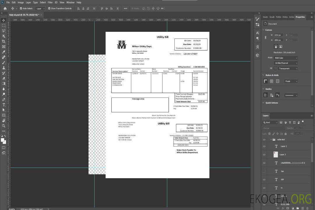Modèle de facture de services publics d'eau des États-Unis Massachusetts Milton Utility Dept aux formats Word et PDF template